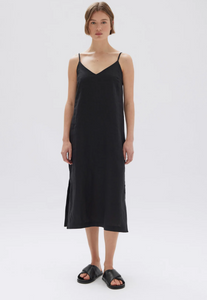 Vallory Linen Slip Dress Black