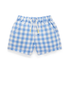 Linen Blend Shorts Ocean Gingham