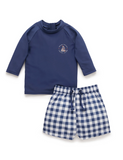 Board Short And Rashie Set Marine Gingham