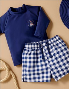 Board Short And Rashie Set Marine Gingham