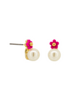 Pink Daisy Top Pearl Earrings