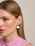 Matte Gold Flower And Flat Pearl Earrings