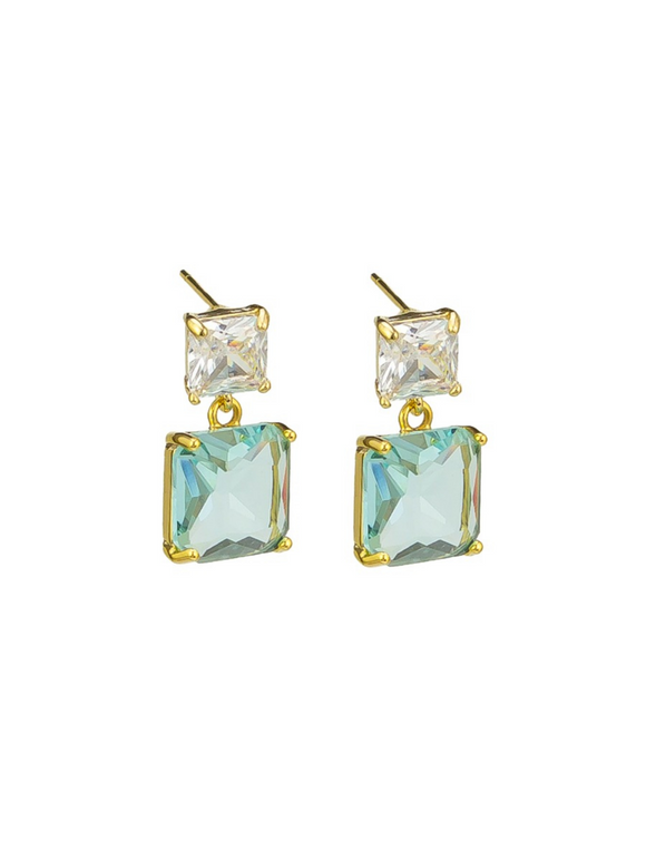 Gold Aqua Crystal Drop Earrings