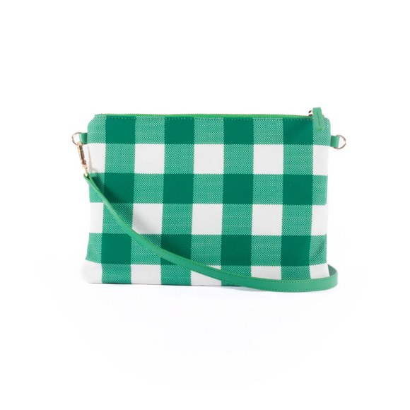 Capri Gingham Green And White Large Crossbody