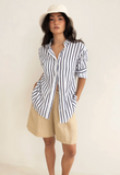 Navy & White Stripe Boyfriend Linen Shirt