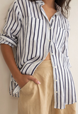 Navy & White Stripe Boyfriend Linen Shirt