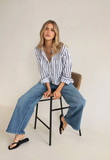 Navy & White Stripe Boyfriend Linen Shirt