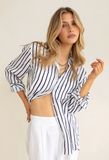 Navy & White Stripe Boyfriend Linen Shirt