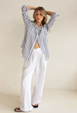 Navy & White Stripe Boyfriend Linen Shirt