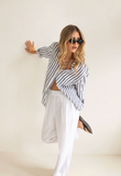 Navy & White Stripe Boyfriend Linen Shirt