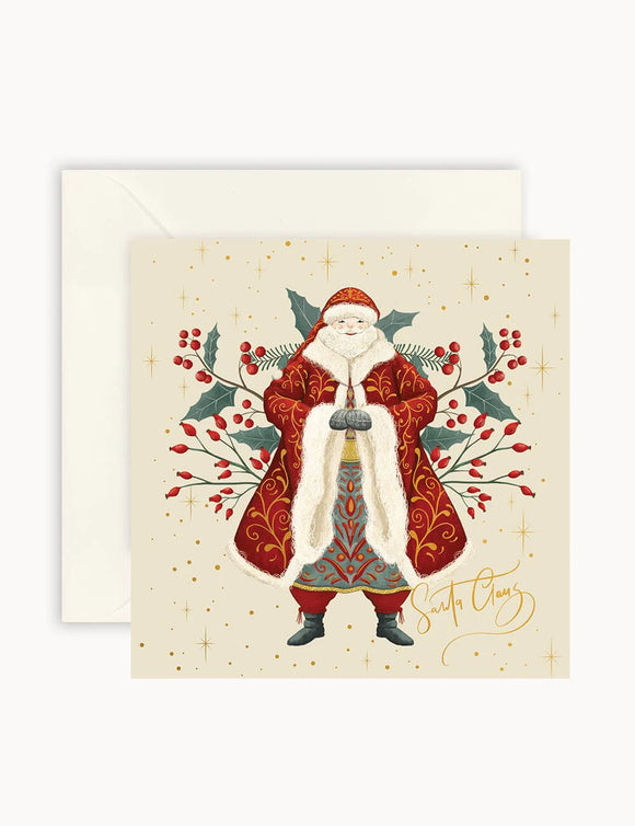 Santa Claus with Holly Small Christmas Card