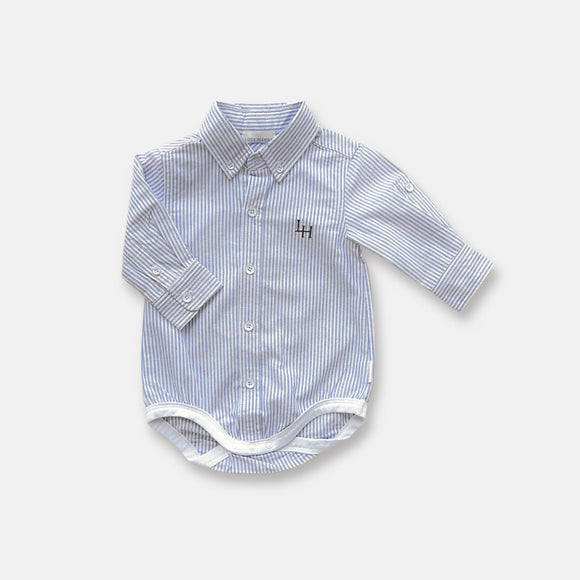 Baby Boys Dress Shirt Romper Navy Pinstripe
