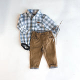 Baby Boys Dress Shirt Romper Large Blue Check