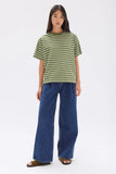Womens Cohen Stripe Short Sleeve Tee Pandan/Antique White