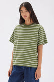 Womens Cohen Stripe Short Sleeve Tee Pandan/Antique White