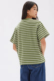 Womens Cohen Stripe Short Sleeve Tee Pandan/Antique White