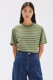 Womens Cohen Stripe Short Sleeve Tee Pandan/Antique White