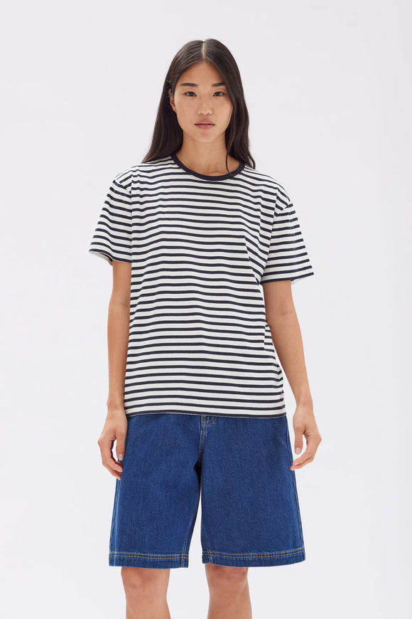 Womens Habour Stripe Short Sleeve Tee True Navy/White