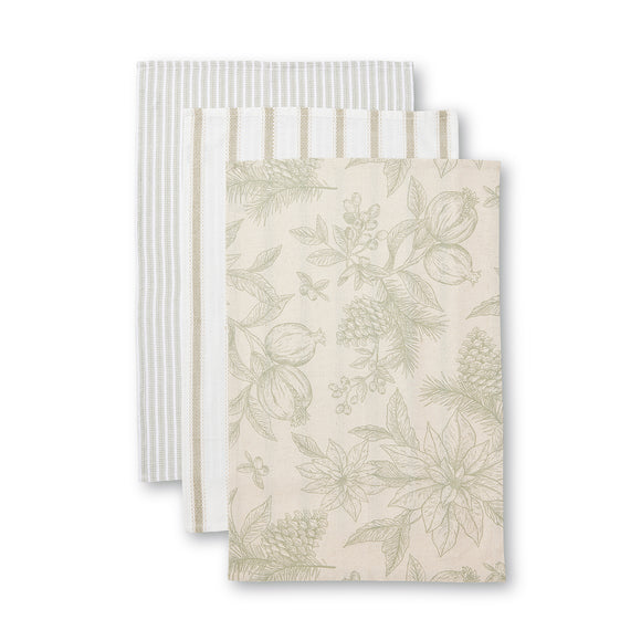 Poinsettia Olive/ Flax Tea Towel Pack