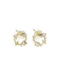 Gold Flower Crystal Pearl Garden Earrings