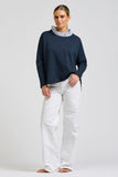 Raw Frill Collar Sweatshirt - Navy / Stripe Collar