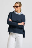 Raw Frill Collar Sweatshirt - Navy / Stripe Collar