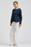 Raw Frill Collar Sweatshirt - Navy / Stripe Collar