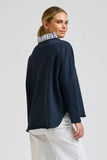 Raw Frill Collar Sweatshirt - Navy / Stripe Collar