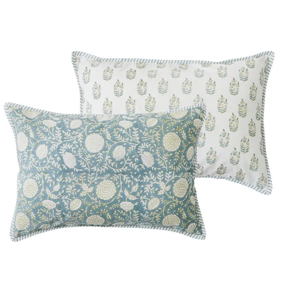 Anjali Cotton Block Cushion 35x50cm Blue