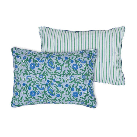 Anika Cotton Block Cushion 35x50cm Emerald