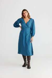 Amor Wrap Dress Blue Steel