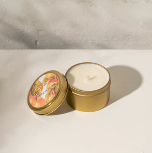 Hand Poured Soy Candle in Travel Tin - Brass French Pear