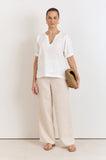 Harrie Pleated Linen Top White