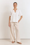 Harrie Pleated Linen Top White