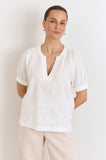 Harrie Pleated Linen Top White