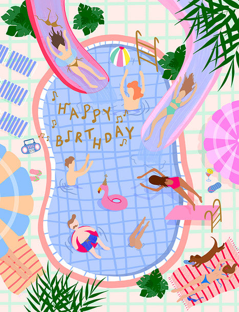 Happy Birthday Pool Party Gold Foil