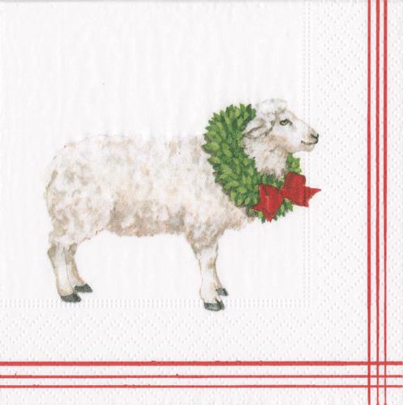 Sheep With Wreath White Cocktail Napkins