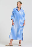 Button Longline Shirtdress Mid Blue Stripe