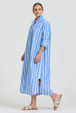 Button Longline Shirtdress Mid Blue Stripe