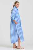 Button Longline Shirtdress Mid Blue Stripe