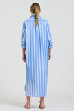 Button Longline Shirtdress Mid Blue Stripe
