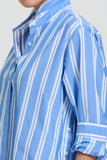 Button Longline Shirtdress Mid Blue Stripe