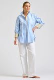 Elodie Trim Floral - Pale Blue Stripe With Floral Trim