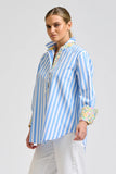 Elodie Trim Floral - Pale Blue Stripe With Floral Trim