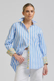Elodie Trim Floral - Pale Blue Stripe With Floral Trim