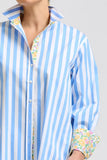 Elodie Trim Floral - Pale Blue Stripe With Floral Trim