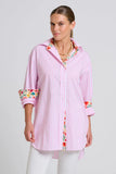 The Boyfriend Shirt White/Pink Stripe Floral Trim
