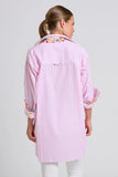 The Boyfriend Shirt White/Pink Stripe Floral Trim