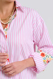 The Boyfriend Shirt White/Pink Stripe Floral Trim