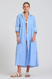 The Luna Oversized Long Line Shirt Dress Blue Stripe Floral Trim